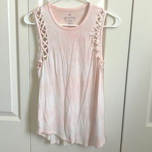 Pink and White American Eagle Tank Top